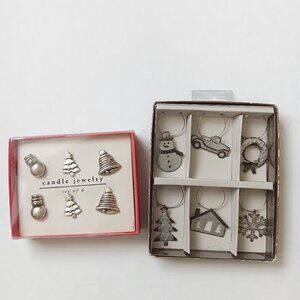 Lot of 2 Pier 1 Pewter Holiday Candle Jewelry Set of 6 And Drink Charms Set of 6